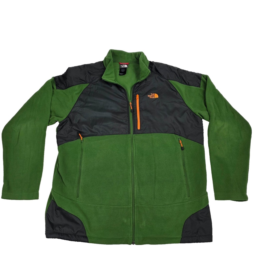 North Face Green Black Colorblock Fleece Pullover Jacket Full Zip‎ Mens Size XL